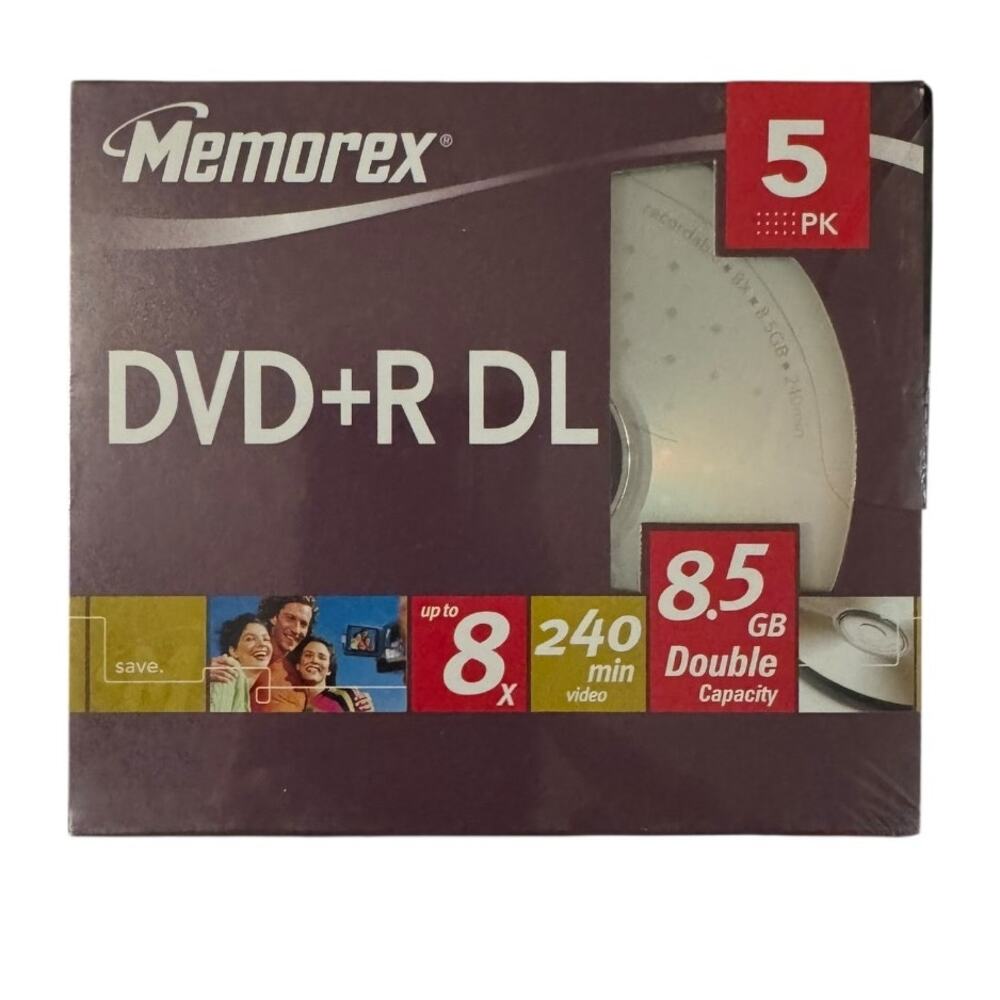 Memorex DVD+R DL 5 Pack 2x 8.5 GB 240 Minute New Sealed